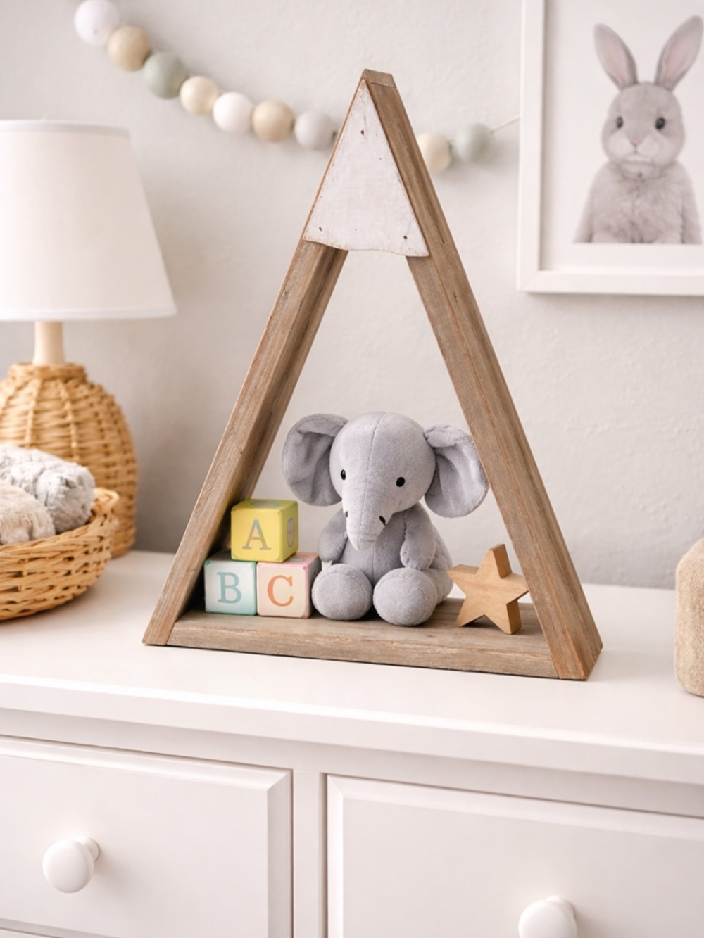 Rustic wooden A-frame nursery shelf BOHO triangle frame decor shelf Never used!